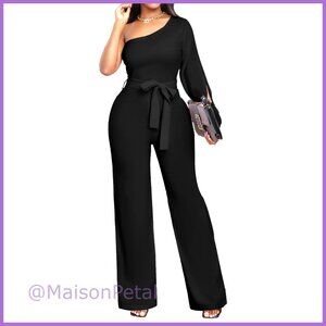Polyester Spandex Jumpsuit Off Shoulder V Neck Zipper Party Wear
